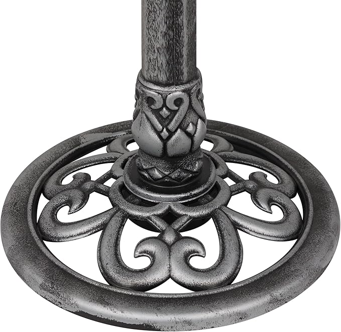 Alpine Corporation TEC116GR Outdoor Pedestal Birdbath w/Scrollwork Base and Stakes, Elegant Birdbath for Garden, 28" H, Gray