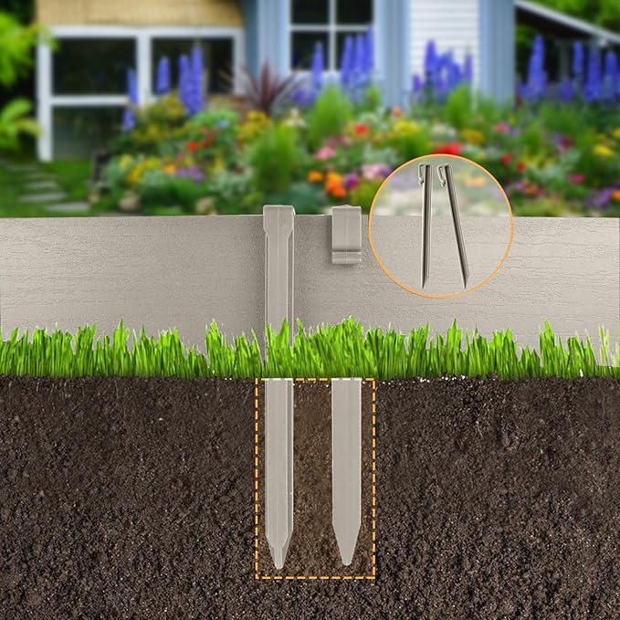 Landscape Edging Kit, Include 4 Inch High 120 Feet Length Terrace Board, 60 Durable Spikes, Edging Pruning Shear, Rubber Mallet Hammer, Gray