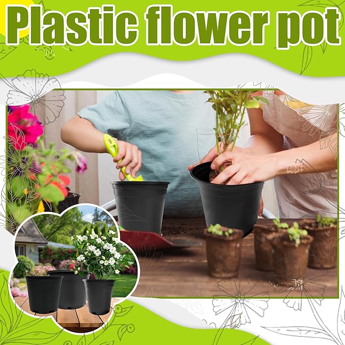 1 Gallon Nursery Pots Plastic Container Injection Molded Pot for Plants Flexible with Drainage Holes Suitable for Plants Soil Growers or Hydroponics Black 10 Pcs