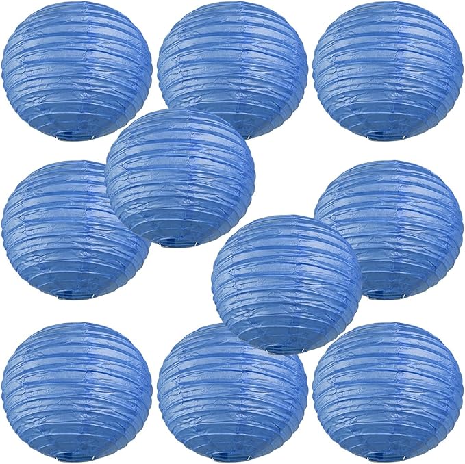 WYZworks Round Paper Lanterns 10 Pack (Flat Blue, 10") - Hanging Paper Lanterns Lamp for Wedding, Birthday, Party and Home Decorations with 8", 10", 12", 16" Option