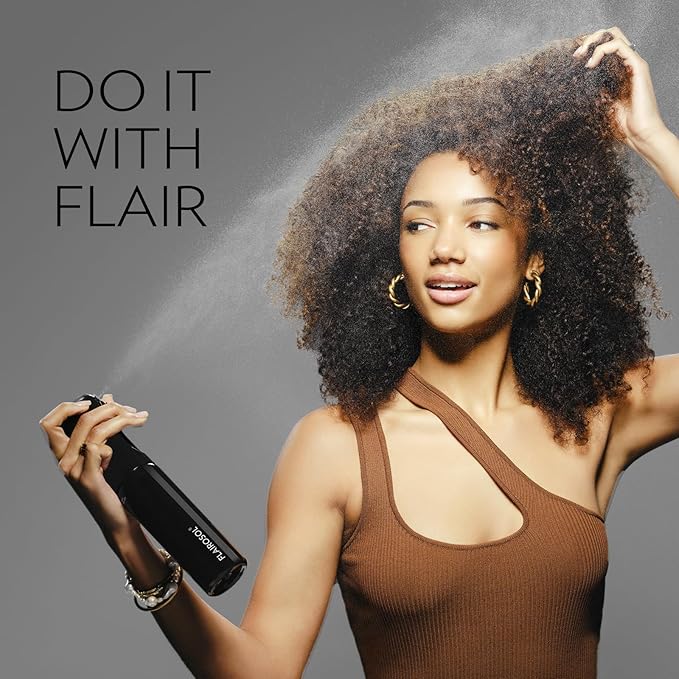 FLAIROSOL Spray Bottle for Hair, Continuous Spray Bottle with 0.3MM Ultra Fine Mist, Water Mister for Hairstyling, Cleaning, Plants, Pets, 10.1oz/300ml, Black Bottle, White Print