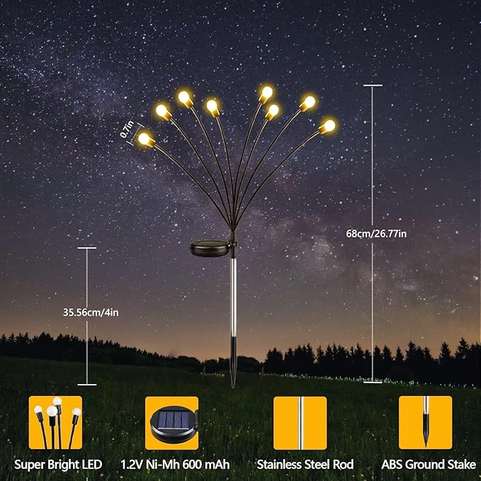 2-Pack Solar Garden Lights, 16 LED Solar Lights Outdoor for Garden Decor, Waterproof Firefly Light Outdoor (Sway by Wind), Swaying Light for Outside Yard Pathway Landscape Decorations (Warm White)