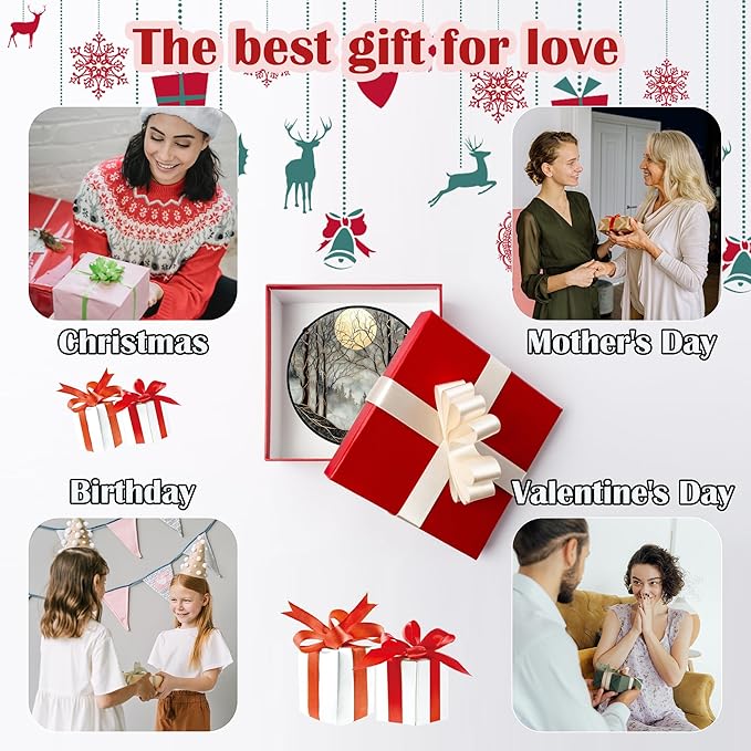 Stained Glass Window Hanging - Black and White Gold Moon Forest Sun Catcher for Door Home Decor Suncatcher Christmas Mother's Day Birthday Gifts for Women Men Lovers Mom Nana 9.8 in