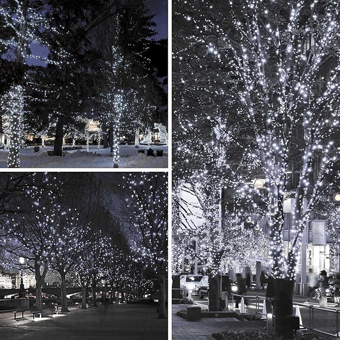 2-Pack 66FT 200 LED Extendable White Christmas String Lights (Green Wire), Christmas Tree Lights with 8 Modes, Indoor Outdoor Plug in Fairy String Lights for Xmas Decor Party Garden (Cool White)