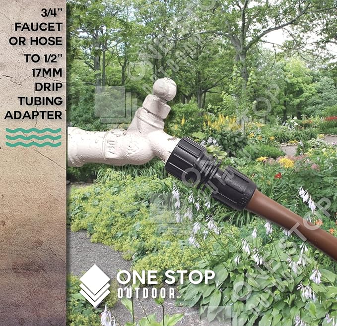 One Stop Outdoor USA Made 3-Pack 1/2 Inch Drip Irrigation Tubing to Faucet/Garden Hose Adapter - Reusable Connector Fittings for Most 17mm Rain Bird, Orbit, Dig, Toro 1/2 or 5/8 Tubing x 3/4" FHT