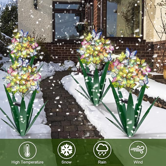 Homight Solar Metal Agave Butterfly Flower Stick Garden Sculpture - Outdoor Gift, Christmas Lights, Swaying Butterfly Sunflower Lights - Solar Outdoor (2 pcs Green)