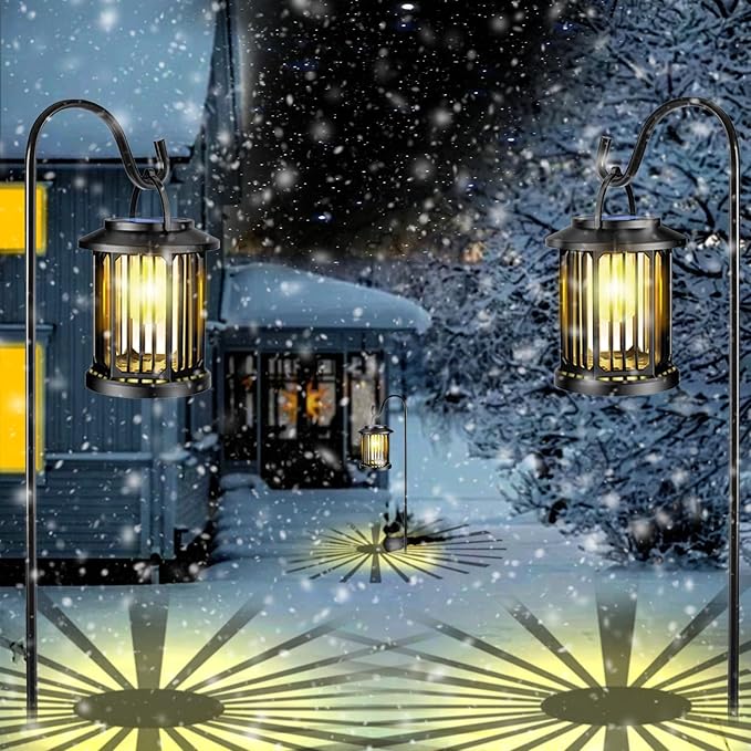 Solar Lanterns Outdoor All-Weather Resistance Upgraded Solar-Powered LED Flame Lanterns - Waterproof Outdoor Hanging Solar Lighting for Garden, Porch, and Pathway Decor (2)
