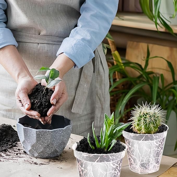 Vesici Large Size Clear Nursery Pots Variety Pack Plant Pots with Drainage Holes Planters for Indoor Plants Flexible Transparent Plastic Plant Bottle Succulents(24 Pcs,4/5/6/7/8/9 Inch)
