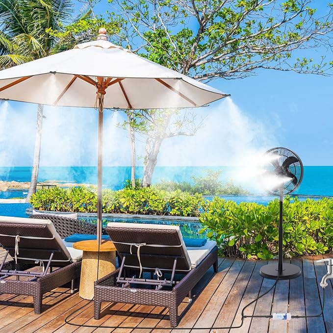 Misters for Outside Patio, 88ft Misting Line + Filter + 37 Brass Misting Nozzles +Brass Adapter(3/4") Misting System for Garden, Greenhouse, Trampoline and Chicken Coop