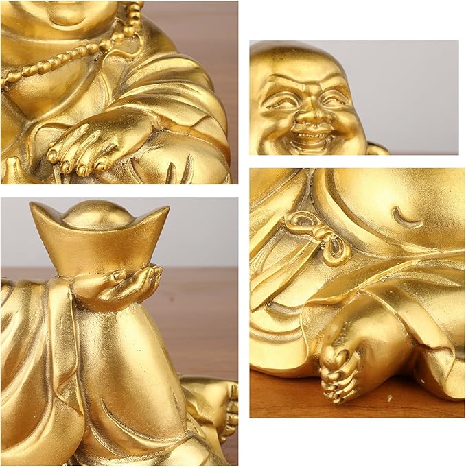 Golden Laughing Buddha Statue - New Home Decor, Happy Buddha Statue for Room Decor, Lucky and Zen Garden