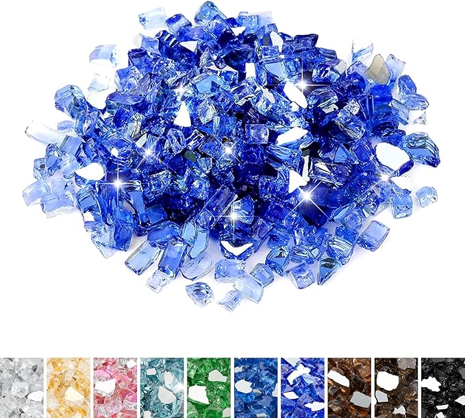 Mr. Fireglass 10 Pounds Fire Glass - 1/4 Inch High Luster Reflective Tempered Glass Rocks for Fireplace Fire Pit Table and Landscaping, Cobalt Blue