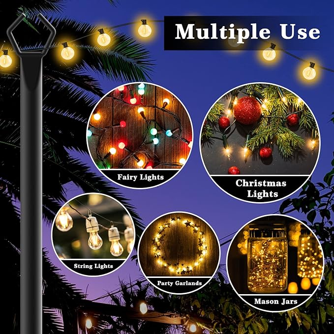 Aulimhti 10Ft Metal Poles with Fork for Outdoor String Lights,2 Pack Light Stand for Outside Garden,Patio,Wedding,Backyard,Deck,Party