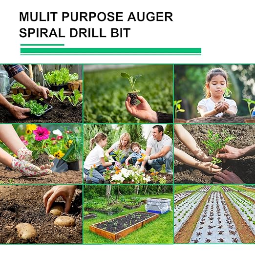 Garden Auger Drill Bit for Planting Set of 2,Soil Ground Earth Spiral Drill Bit for 3/8" Hex Drive Drill, Yard Auger for Bulbs Planting, Hole Digger Flowers,Umbrella Holes,Bedding Digging Planter