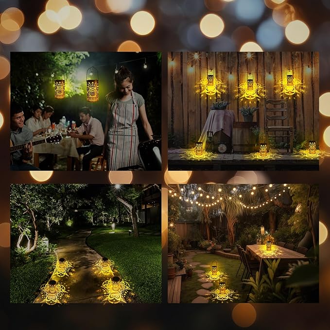 VIHOSE 4 Pack Owl Solar Lanterns Owl Solar Lights Outdoor Garden Waterproof Lights Hanging Garden Decor for Patio Yard Deck Porch Balcony Lawn Gardening Decoration Gifts