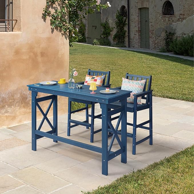 HDPE Outdoor Bar Table, 41" Rectangular Patio Bar Tables, Outdoor Counter Height Table Adirondack Patio Bar Height Table, HDPE Outside Pub Tables for Outside, Balcony, Deck, Poolside, Navy