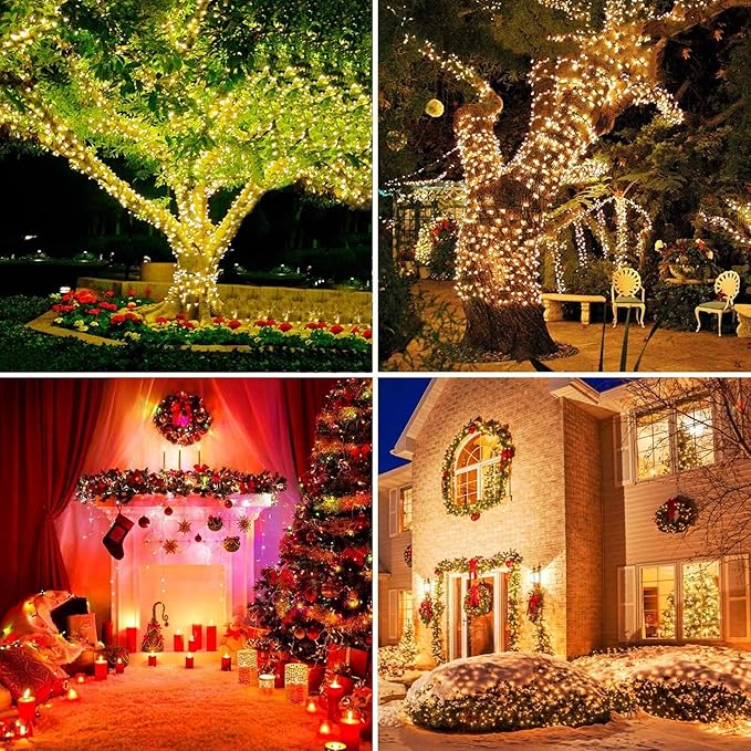 Solar String Lights Outdoor,115 Ft 300 LED Solar Christmas Lights with Remote,8 Modes Waterproof Patio Lights for Christmas Tree Patio Yard Garden Party Decor (Warm White)