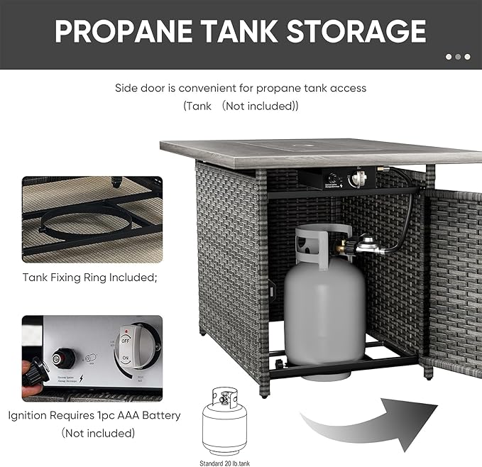 HUMMUH Patio Furniture Set with Fire Pit Table 5-Piece Wicker Outdoor Swivel Rocker Patio Chairs High Back Outdoor Couch Conversation Set for Porch, Backyard, Deck