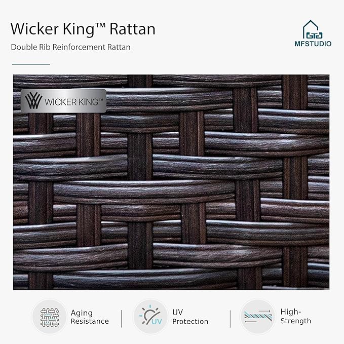 MFSTUDIO 2 Seat Outdoor Patio Furniture Set, Rattan Wicker Patio Sectional, Metal Outdoor Conversation Set Loveaeat Sofa for Garden Backyard