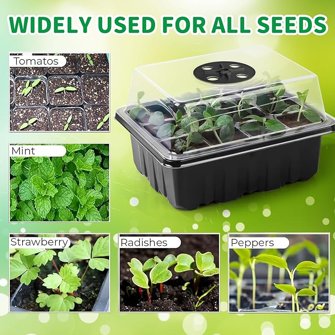 NAMOTEK 5 Pack Seed Starter Tray with Heat Mat and Grow Light Humidity Domes, 60 Cell Trays Germination Station Cloning Kit