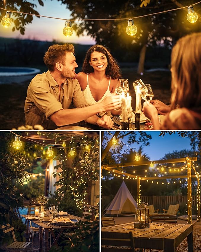 Brightown Solar String Lights Outdoor, 2 Pack 30Ft Vintage Hemp Rope Patio Lights with 15 Shatterproof Bulbs, 8 Light Modes Waterproof Hanging Lights for Backyard Fence Café Bistro Decor, Warm White