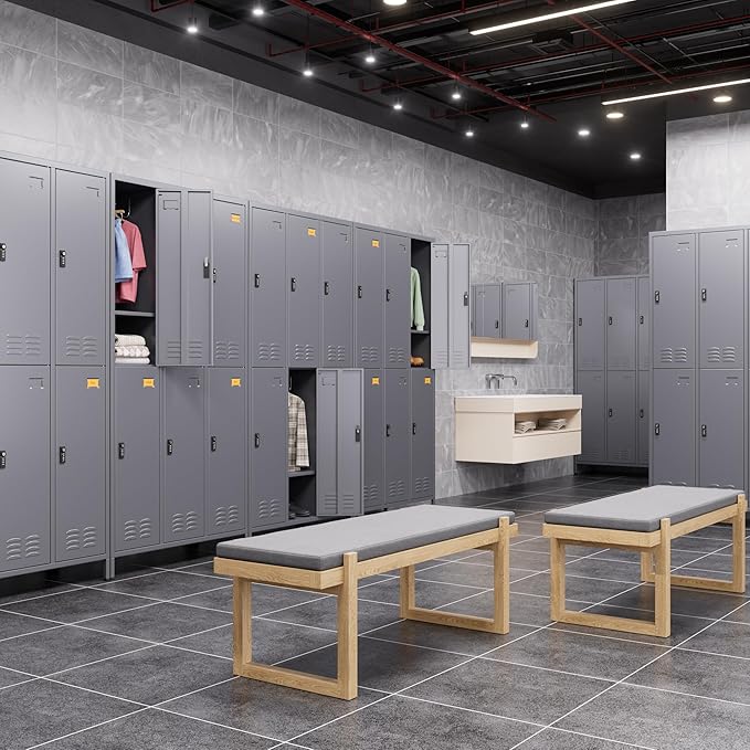6 Doors Metal Lockers for Employees with Combination Locks and 6 Shelves, Storage Locker with 18 Hooks and Business Card Holder for Office Gym School Bedroom, Assembly Required, Dark Gray
