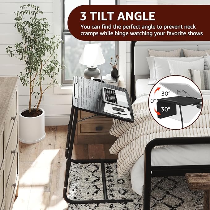 TV Trays Set of 2 - Folding TV Tray Adjustable Dinner Trays for Eating On Couch Wooden Tables Mate Stand Foldable Black Desk with Cup Holder Portable