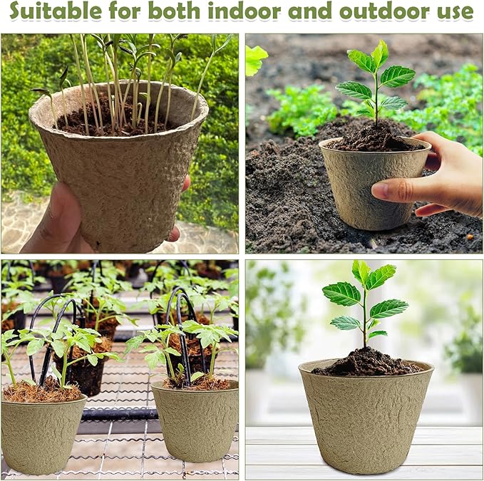 PINVNBY 132 PCS Plant Pots 4 Inch Peat Pots for Seedlings with 100 Pcs Plant Labels Biodegradable Nursery Pots with Drainage Holes for Indoor and Outdoor Planting