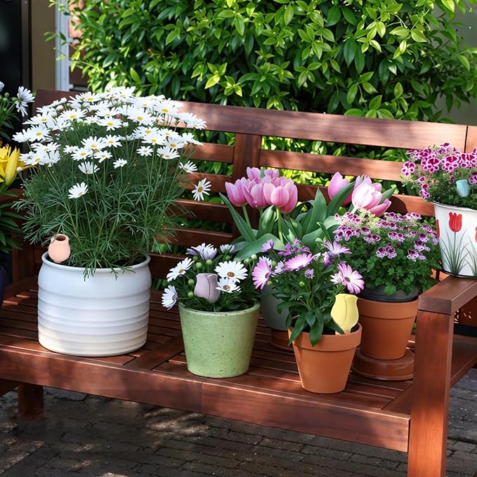 WILDKEN Terracotta Watering Spikes, 4 Pack Tulip Shaped Plant Watering Globes Vacation Self-Watering Planters Devices for Indoor and Outdoor Plants