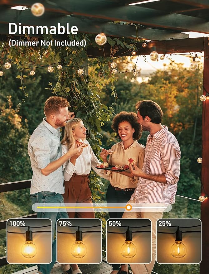 Brightown Outdoor String Lights - 2 Pack Globe Patio Lights 100 Ft with 50 G40 Shatterproof Bulbs, Waterproof Connectable Commercial Hanging Lights for Backyard Bistro Porch Cafe