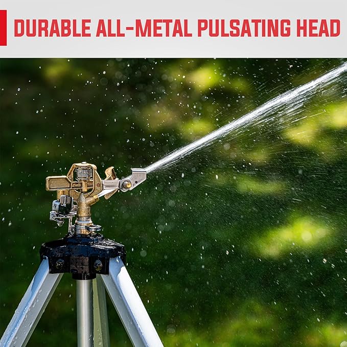 YAMATIC Impact Sprinkler on Tripod Base, 360 Degree Large Area, Heavy Duty Adjustable Pulsator Sprinkler for Lawn Yard and Grass, Spray up to 20-90ft (36inch) Brass Head, 2Pcs