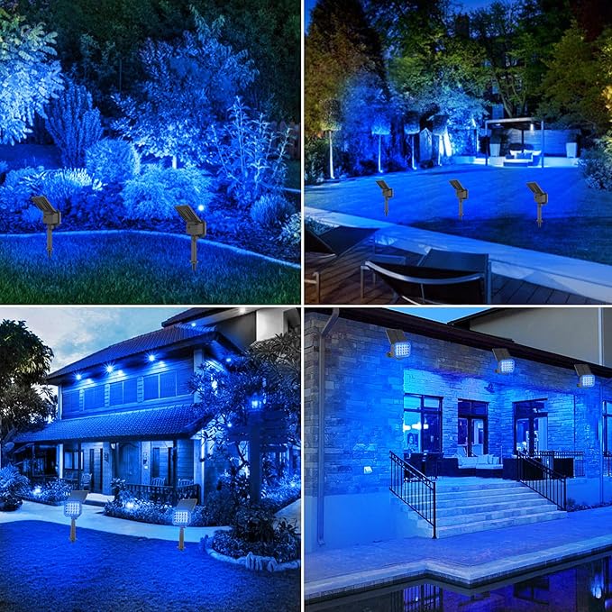Solar Spot Lights Outdoor, Blue Solar Lights Outdoor Waterproof IP65, Adjustable Panel Solar Landscape Spotlights for Tree Yard Halloween Christmas Landscape Decor, 6 Pack