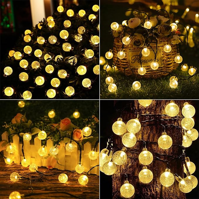 Solar String Lights Outdoor 2 Pack 200 Led 80FT Warm White Crystal Globe Lights with 8 Lighting Modes, Waterproof Solar Powered Patio for Garden Yard Porch Wedding Party Decoration