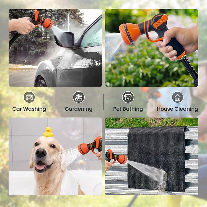 Giraffe Tools Garden Hose 25FT Lightweight Lay Flat Water Hose Kink Free Flexible Hose with 9 Spray Function Nozzle(Black)