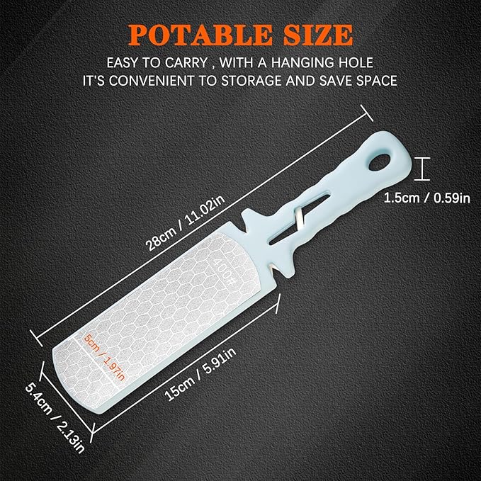 Diamond Sharpening Stone,400/1000 Grit Handheld Double-Sided Diamond Sharpener 5 in 1 Honeycomb Surface Knife Sharpener Plate Whetstone with Ceramic & Tungsten Steel Scissor Slot,Blue