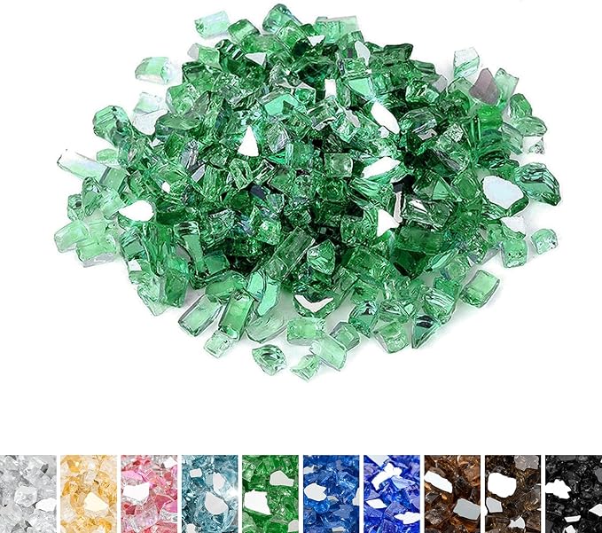 Mr. Fireglass 10 Pounds Fire Glass - 1/4 Inch High Luster Reflective Tempered Glass Rocks for Fireplace Fire Pit Table and Landscaping, Light Green