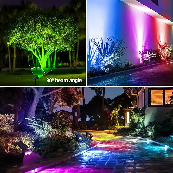 Barrina Solar Spotlights Outdoor Waterproof, 360° Horizontal Adjustable Solar Outdoor Spot Light, 24 LEDs Color Changing, Auto On/Off Solar Lights for Outside Yard Pathway Landscape Lighting, 4 Pack