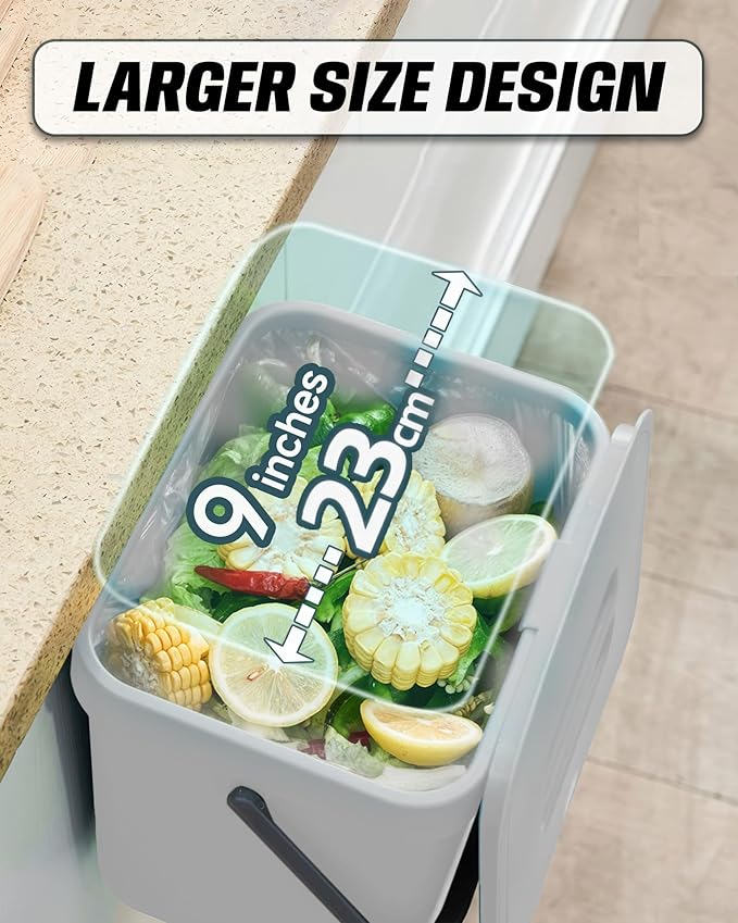 Kitchen Compost Bin - 3.2 Gallons Hanging Trash Can with Lid for Kitchen Bathroom, Under Sink Trash Can, Outdoor Compost Bucket with Lid, 12L(Lime Green)