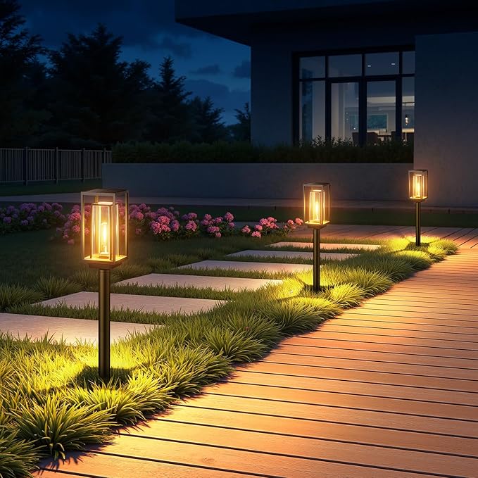 WdtPro Solar Pathway Lights Outdoor, 2 Pack Long Lasting Bright Solar Garden Lights Waterproof IP65, Auto On/Off Path Light for Yard Lawn Decor Outside Walkway, Warm White