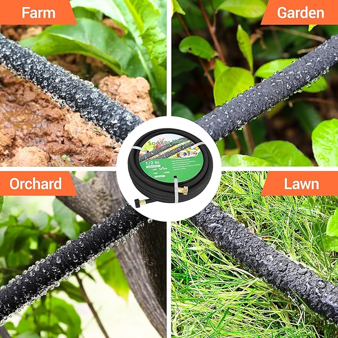 MAMIZO Soaker Hose Kit 50 ft 1/2", Solid Brass Connectors Rubber Longer Lasting, Heavy Duty Drip Hose to Save 70% Water, Soaker Hose for Garden, Lawn and Yard