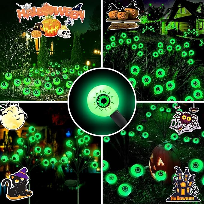 Aogist Halloween Decorations Eyeball Swaying Firefly Light Bright Long Standby Time Waterproof Outdoor Lights for Beautiful Spaces Garden Yard Lawn Pathway Porch Party Decor (Green, 2 Pack-12 LEDs)