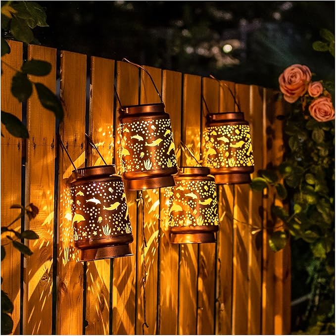 Dolphin Solar Lanterns Outdoor Waterproof Hanging Solar Lights Dolphin Gifts for Women Men Metal Decorative LED Dolphin Lanterns for Garden Decor,Yard,Patio,Lawn,Tabletop,Pathway,Landscape
