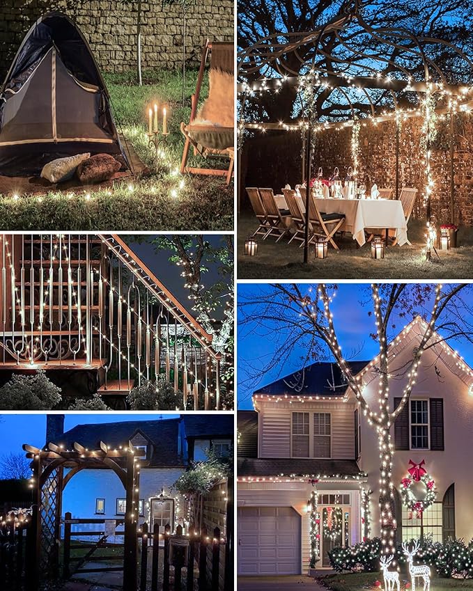 6 Pack Solar Fairy Lights for Outside Waterproof, 49FT/15M 150LED Solar String Lights Outdoor 8 Modes Solar Twinkle Lights for Garden Yard Christmas Tree Wedding Party Decor, Cool White