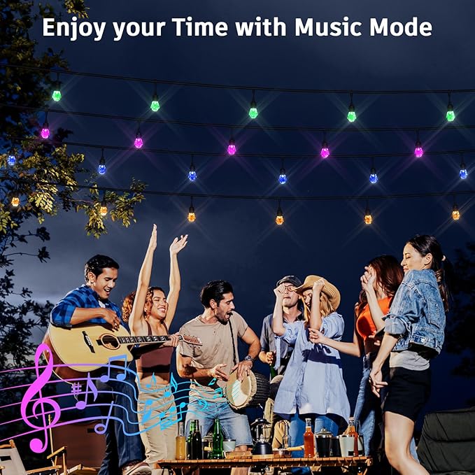 XMCOSY+ Smart Outdoor String Lights - 64ft RGBCWIC Patio Lights with 24 Color Changing Bulbs, LED String Light for Outside Backyard Bistro Party, APP WiFi Control, Work with Alexa, IP65 Waterproof