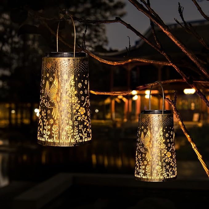 Hummingbird Outdoor Solar Lights for Yard, Hanging Solar Lanterns Outdoor Waterproof, Garden Decor Christmas Gifts for Mom Women Grandma, Hanging Decoration Outside for Yard, Patio, Porch, Lawn