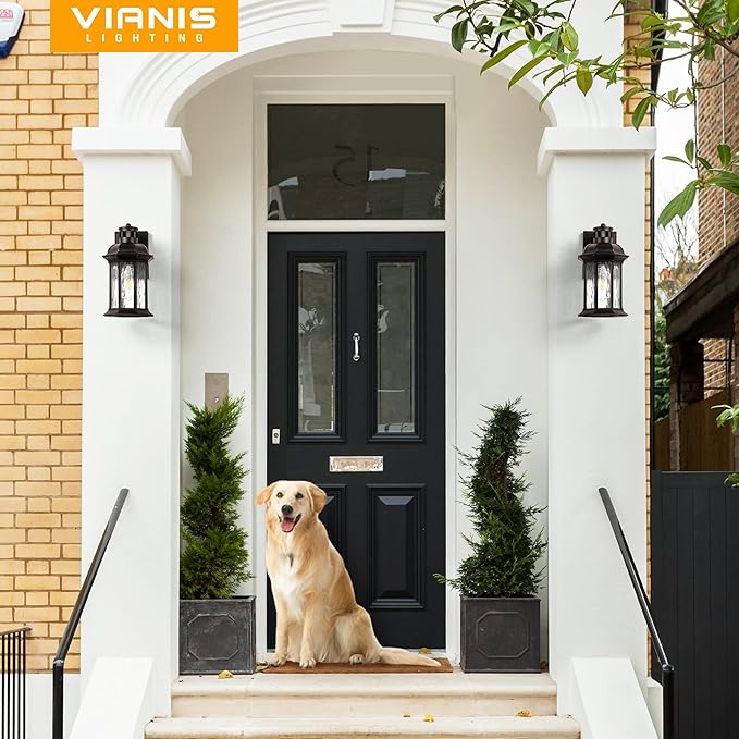 VIANIS Outdoor Light Fixture with Motion Sensor, 2 Packs Oil Rubbed Bronze Dusk to Dawn Exterior Garage Wall Sconce Lighting, 100% Aluminum Outside Porch Lights for House with Tempered Ripple Glass