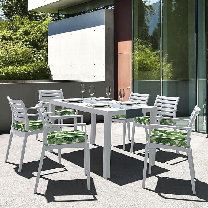 LVTXIII Patio Chair Cushions 19"x19"x3", Water-Repellent Outdoor Seat Cushions for Patio Furniture, Square Chair Pads with Ties for Home Garden Decoration, Set of 2, Swaying Palms Green