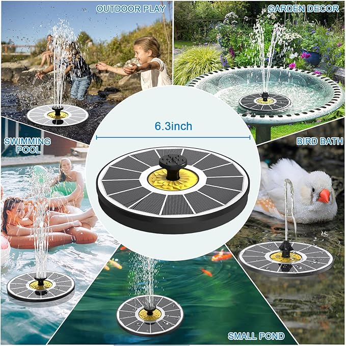 Solar Fountain for Bird Bath, 3.5W Upgraded Solar Bird Bath Fountains with 4 Fixed Pipes 7 Nozzles No Battery, Solar Fountain Pump for Bird Bath Outdoor(White)