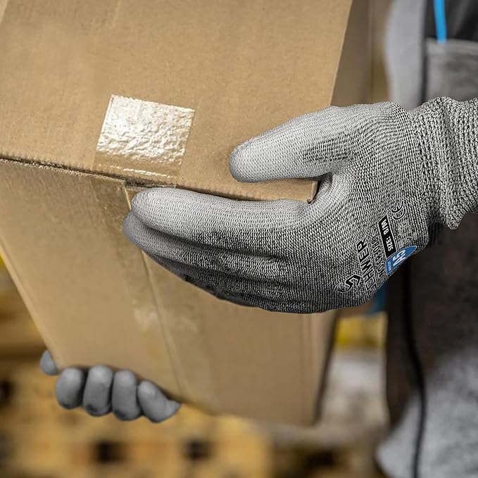 Schwer 12 Pairs ANSI A5 Cut Resistant Work Gloves, Cut Proof Gloves with PU Coating, Used for Metal Fabrication, WoodWorking, Construction, Non Slip, Durable, XL, CR3088