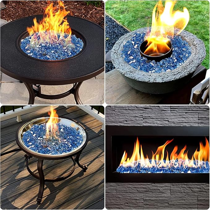 Mr. Fireglass 10 Pounds Fire Glass - 1/4 Inch High Luster Reflective Tempered Glass Rocks for Fireplace Fire Pit Table and Landscaping, Pacific Blue