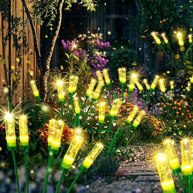 Solar Lights Outdoor Waterproof Upgraded Outdoor Solar Lights for Yard Patio Garden Decor, Solar Lights for Outside Gardening Supplies 2pack, Firefly Garden Lights Solar Powered Outdoor (Large)